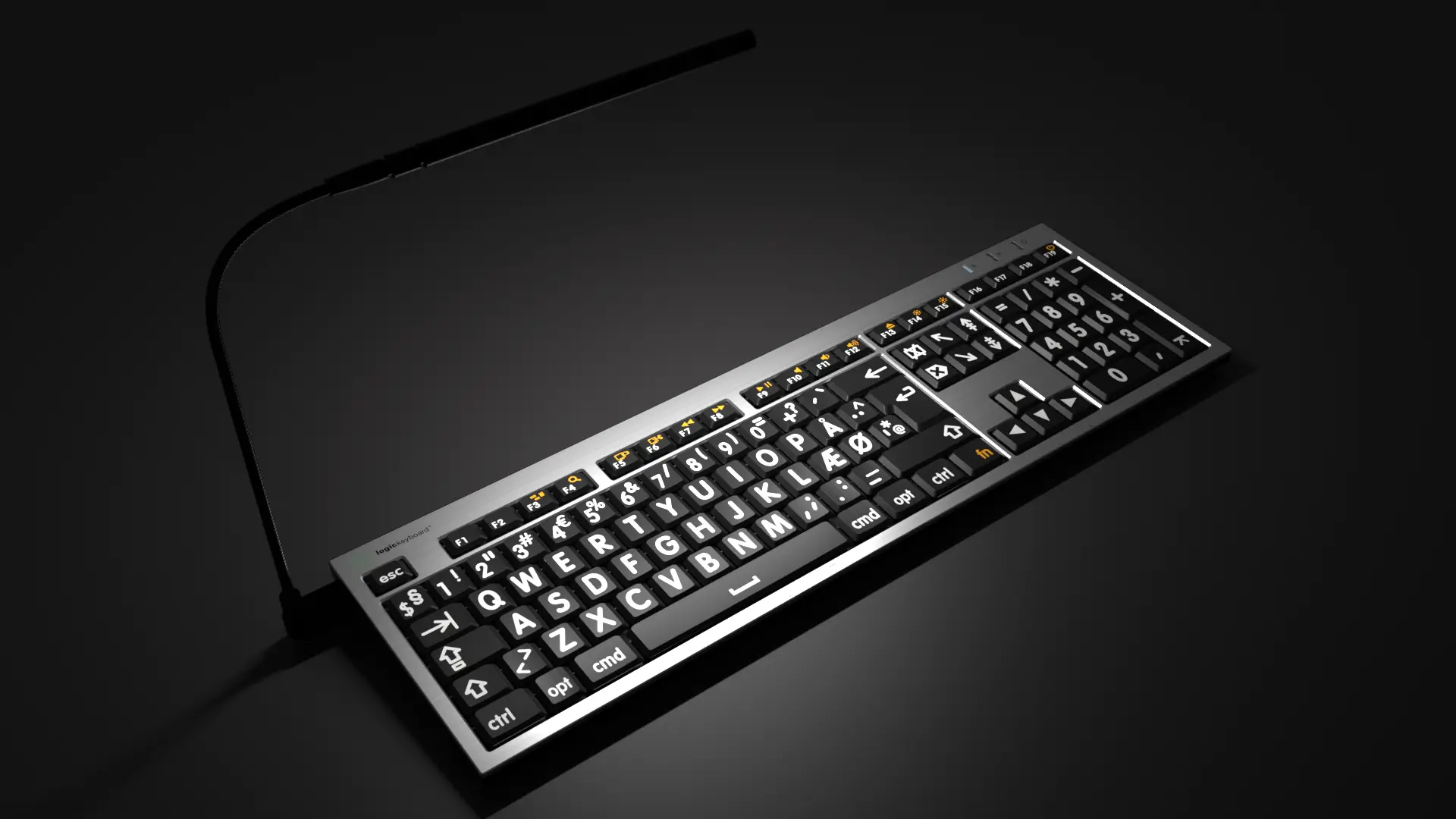 Billede af LogicKeyboard ALBA Hvid på Sort Mac belyst af LogicLight