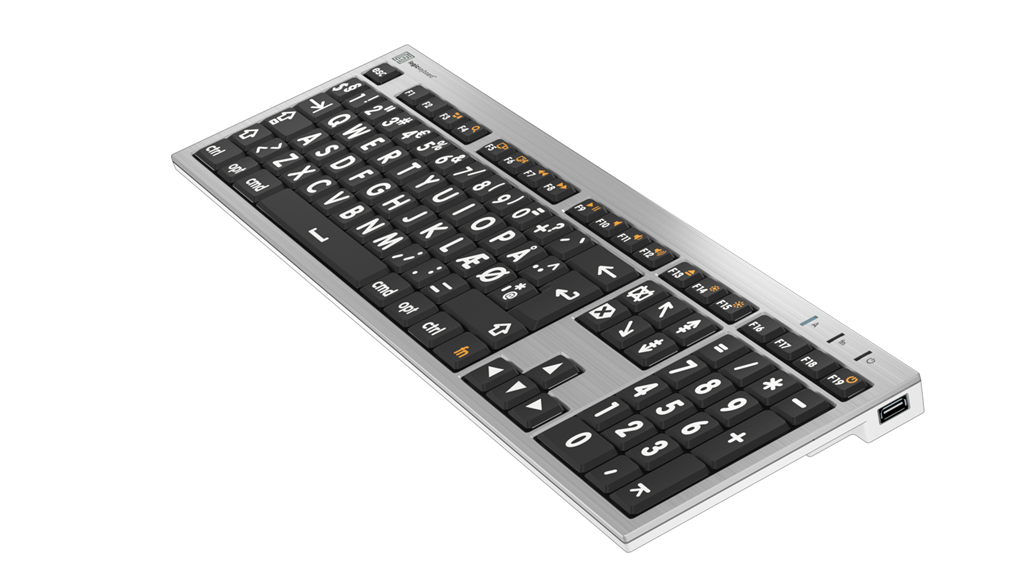 Billede af LogicKeyboard ALBA Hvid på Sort Mac set fra højre hjørne