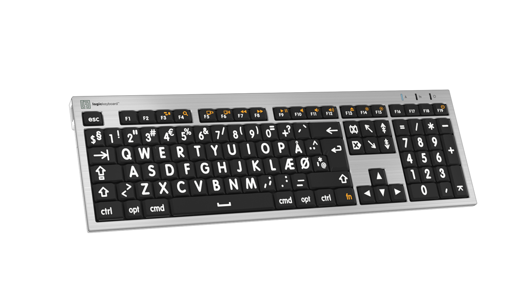 Billede af LogicKeyboard ALBA Hvid på Sort Mac vinklet
