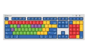 Billede af LogicKeyboard ALBA Mac med farvede knapper set oppefra
