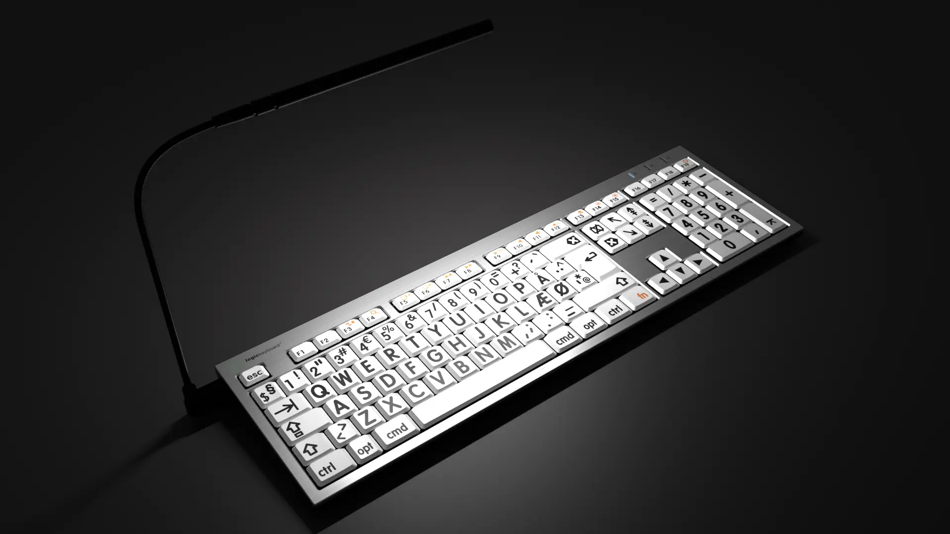 Billede af LogicKeyboard ALBA Sort på Hvid Mac belyst med LogicLight
