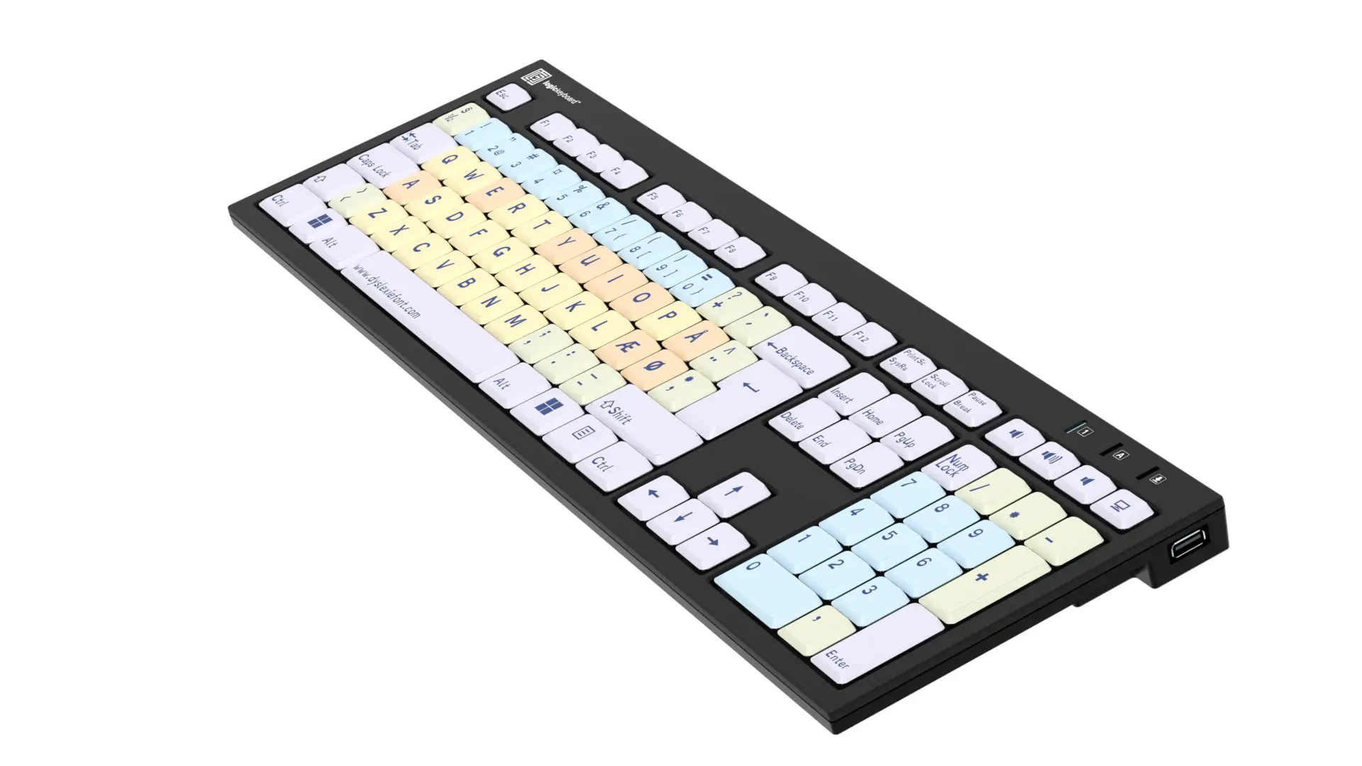 Billede af LogicKeyboard ALBA Windwos tastatur set fra højre hjørne