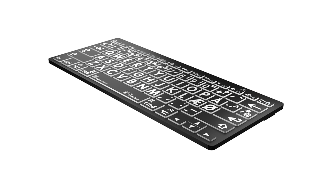 Billede af LogicKeyboard Bluetooth Hvid på Sort Mac & iPad set fra højre hjørne