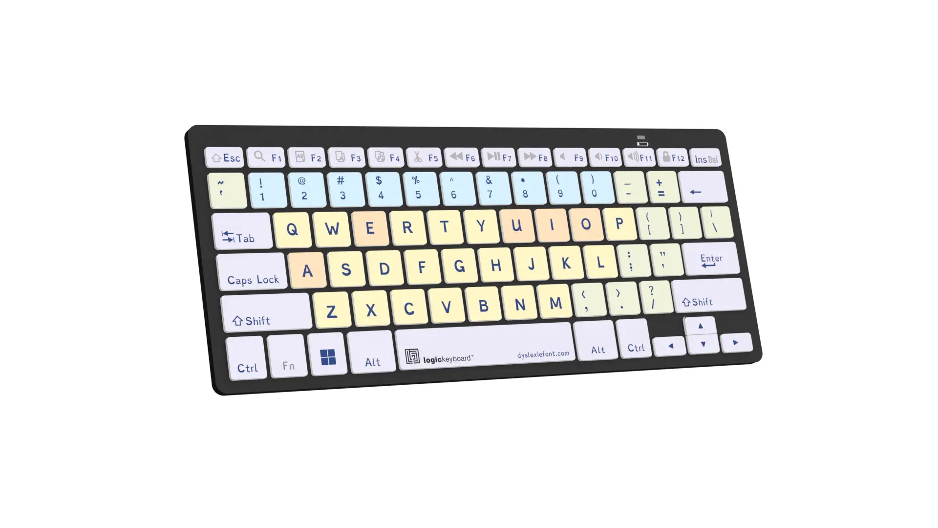 Billede af LogicKeyboard Bluetooth Mac tastatur til personer med ordblindhed vinklet