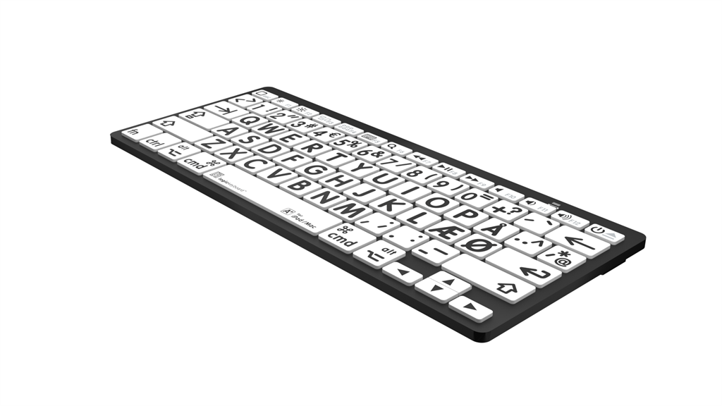 Billede af LogicKeyboard Bluetooth Sort på Hvid Mac & iPad set fra højre hjørne