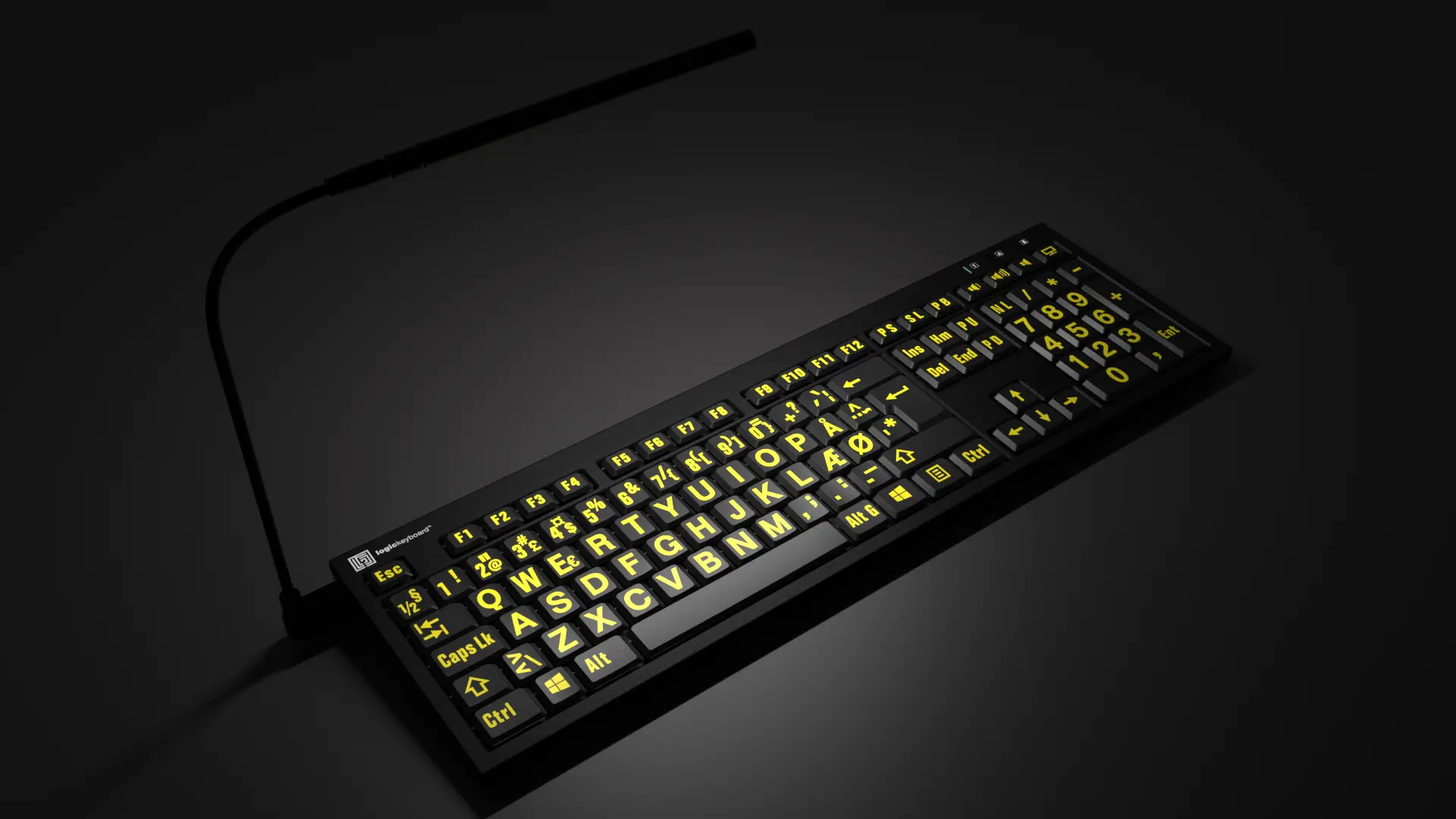 Billede af LogicKeyboard NERO Gul på Sort Windows belyst med LogicLight