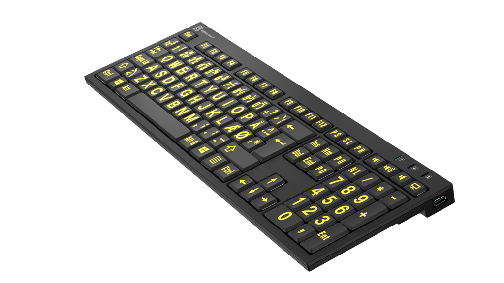 Billede af LogicKeyboard NERO Gul på Sort Windows set fra højre hjørne