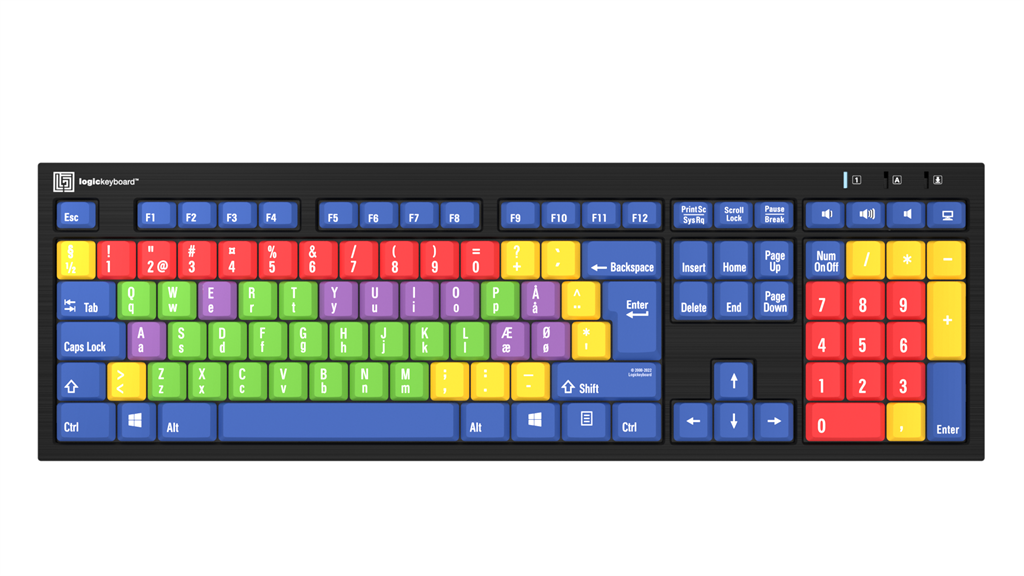 Billede af LogicKeyboard NERO Windows med farvede knapper set forfra