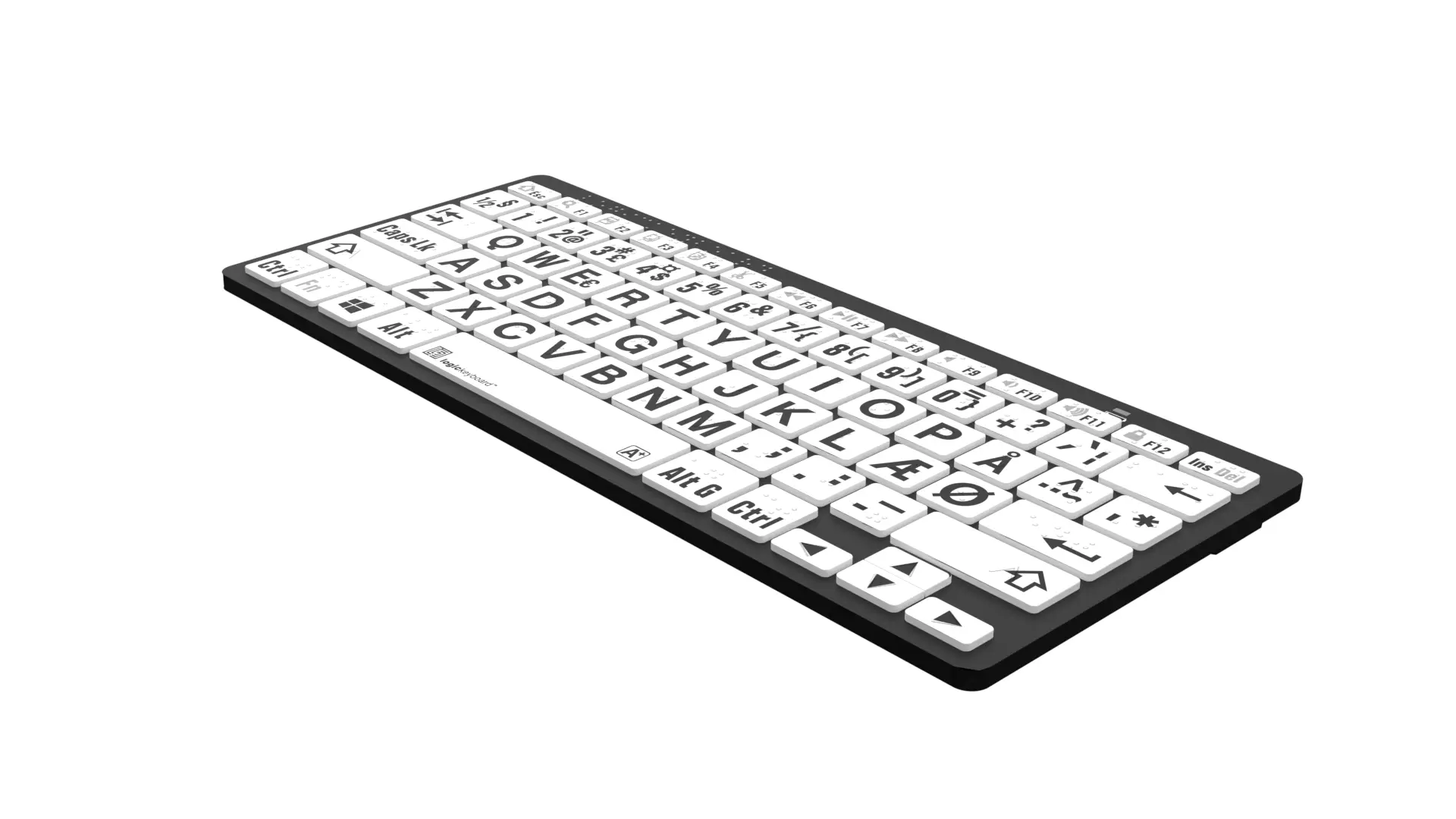 Billede af LogicKeyboard Punkttastatur & Store Bogstaver Sort på Hvid Windows set fra højre hjørne