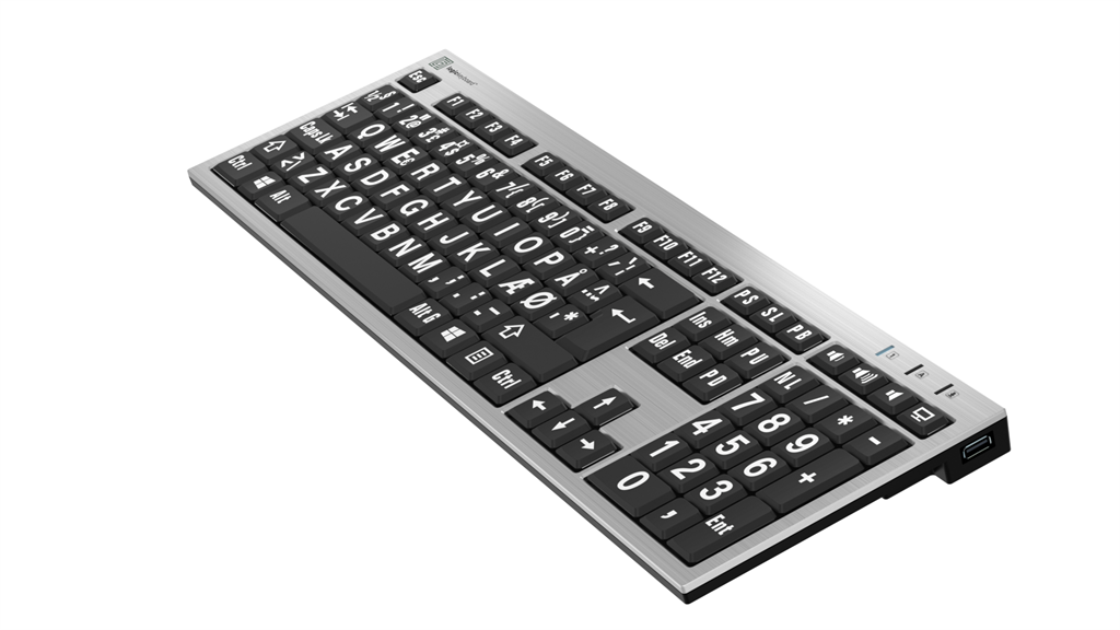 Billede af LogicKeyboard Silver Hvid på Sort Windows set fra højre hjørne