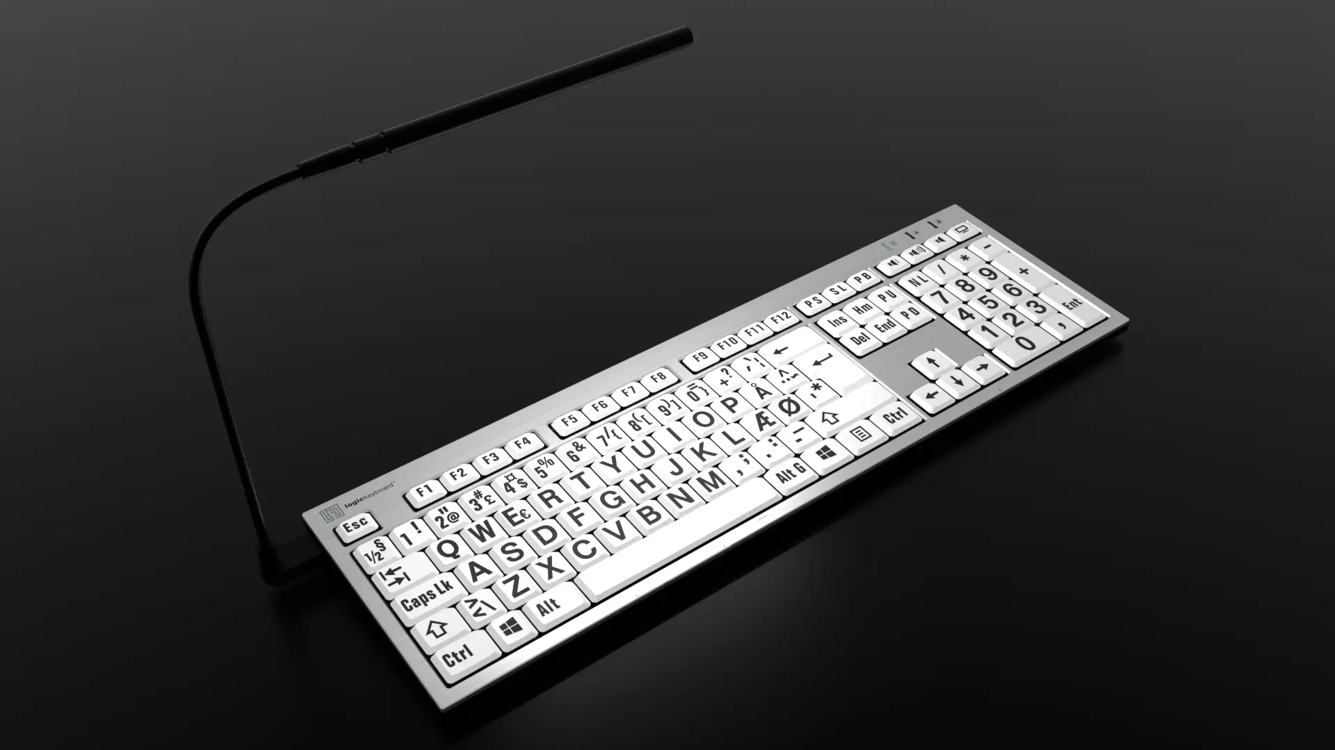 Billede af LogicKeyboard Silver Sort på Hvid Windows belyst med LogicLight