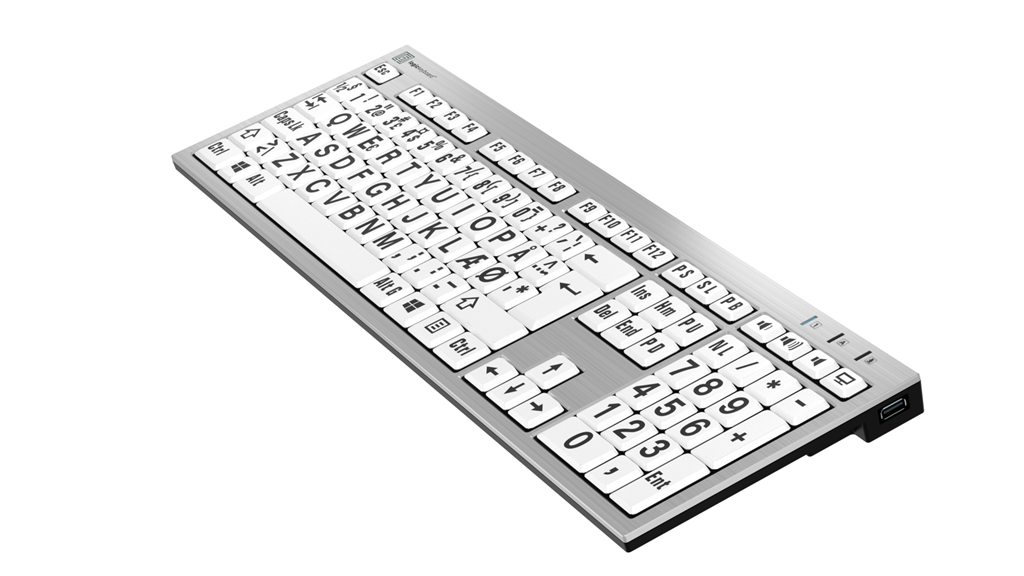 Billede af LogicKeyboard Silver Sort på Hvid Windows set fra højre hjørne
