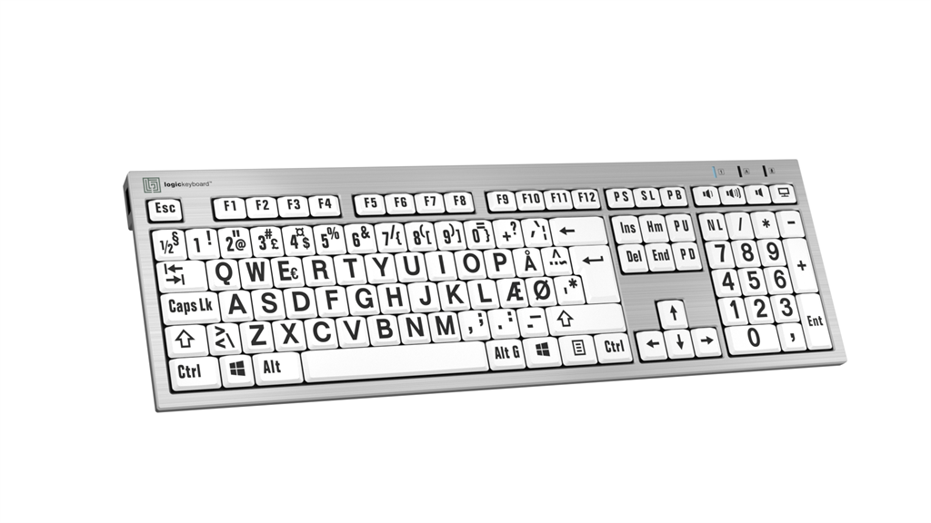 Billede af LogicKeyboard Silver Sort på Hvid Windows vinklet