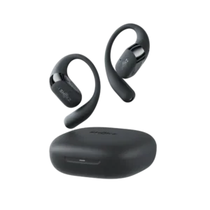 Billede af SHOKZ OpenFit 2 i farven Sort svævende over opladningsetuiet