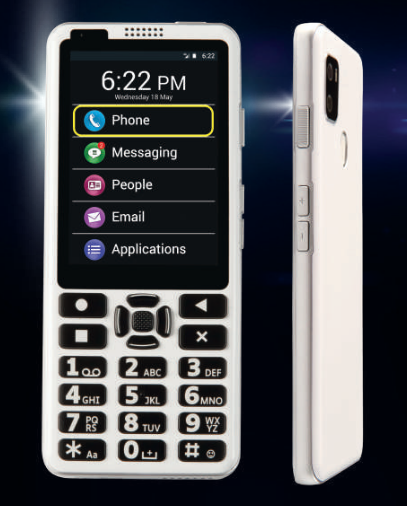 Billede af SmartVision 3 Smartphone hvor fronten vises i venstre side, og bagsiden vises i højre side