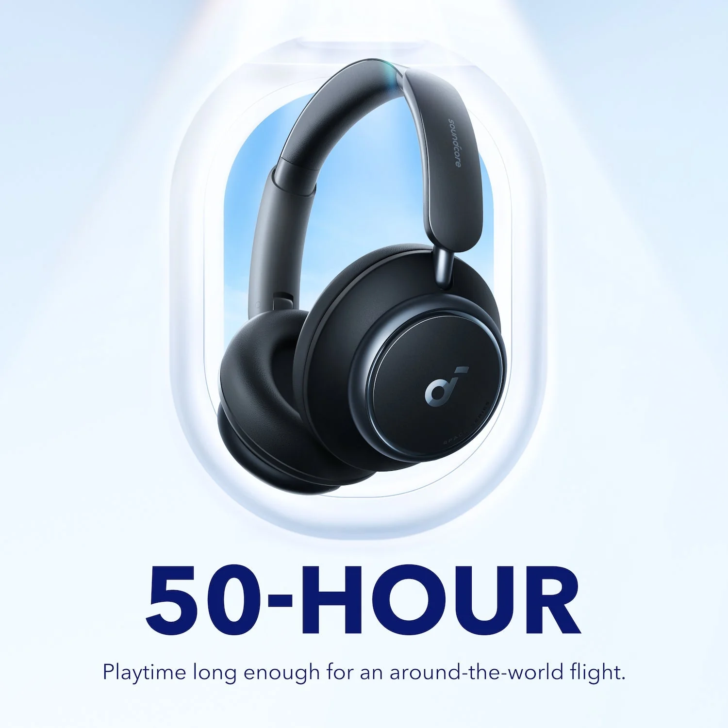 Billede af Anker Soundcore Space Q45 Sort med teksten 50-hour playtime long enough for an around-the-world flight