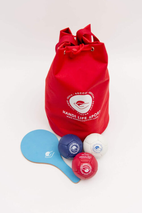 Billede af Boccia New Standard Sættet med bolde pakket i taske og bat og tre bolde ved siden af