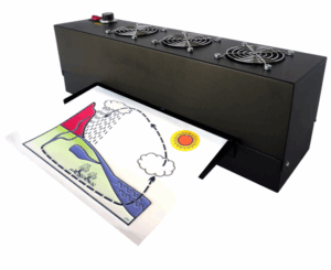 Billede af Zychem Swell Form Svulmemaskine Set fra siden med en farvet illustration på vej igennem maskinen