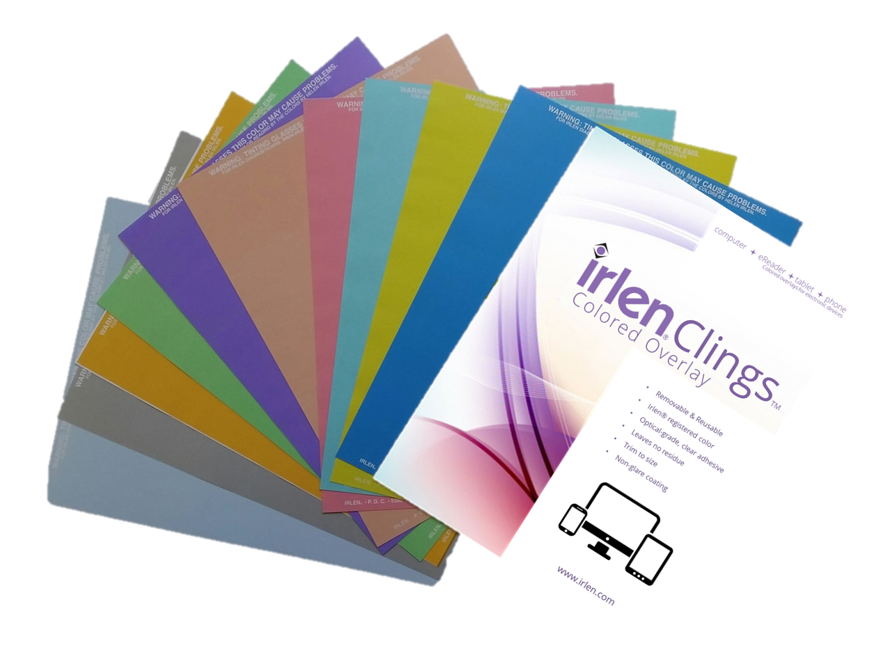 Billede af Irlen Farvet Læsefolie til digital skærm i en samlet pakke med de ti farver placeret i en vifte