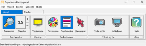 Skærmbillede af SuperNova Forstørrelse Programvindue med Forbedring knappen aktiveret