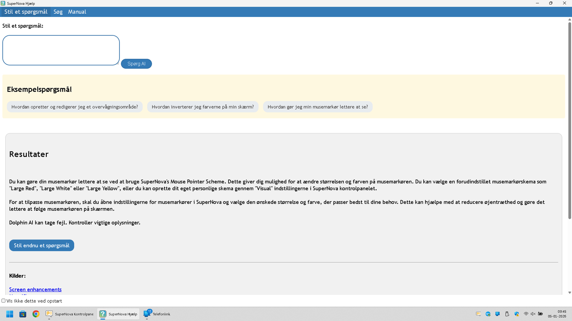 Skærmbillede af SuperNova Forstørrelse & Tale Med indbygget hjælpefunktion til søgeord