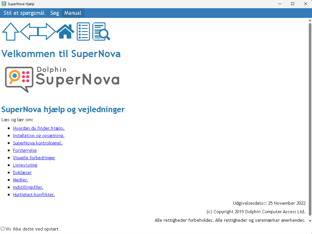 Skærmbillede af SuperNova Forstørrelse & Tale med indbygget brugervejledning
